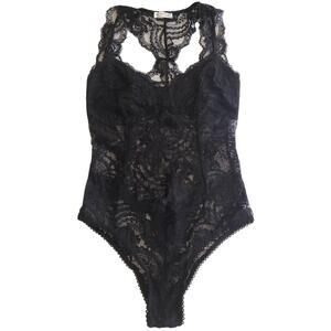 FREE PEOPLE Midnight Hour lace racerback sheer floral cheeky bodysuit Sz XS NEW